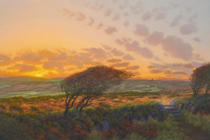 Painting by Sarah Vivian, Thornberries at Sunset, Ding Dong From Mulfra, West Penwith, Cornwall