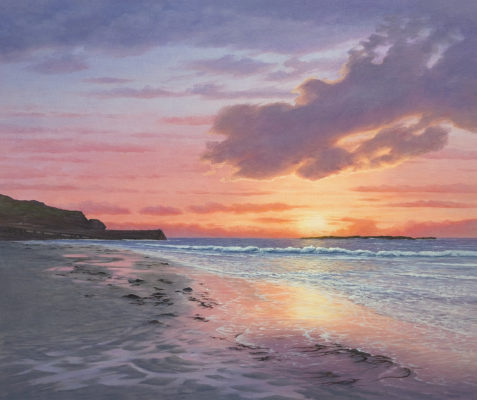 Gallery of Cornwall Paintings: Painting by Sarah Vivian, After the Storm, Sunset at Sennen, West Penwith, Cornwall