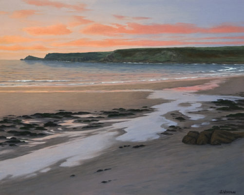 Gallery of Cornwall Paintings: Painting by Sarah Vivian, Evening light, View to Cape Cornwall, West Penwith, Cornwall