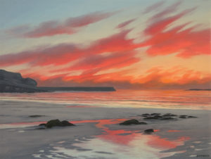 Gallery of Cornwall Paintings: Painting by Sarah Vivian, Ruby Red Clouds at Sunset, Sennen West Penwith, Cornwall