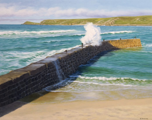 Gallery of Cornwall Paintings: Painting by Sarah Vivian, Summer High Tide, Sennen Harbour, West Penwith, Cornwall