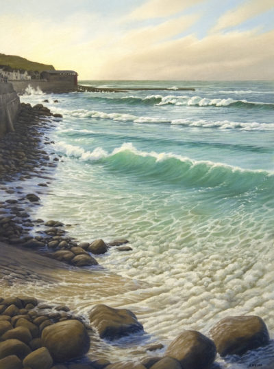 Gallery of Cornwall Paintings: Painting by Sarah Vivian, Rough Seas in Winter, Sennen, West Penwith, Cornwall