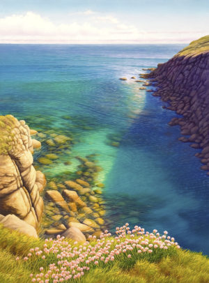 Gallery of Cornwall Paintings: Painting by Sarah Vivian, Beautiful Sea at Porthgwarra, West Penwith, Cornwall