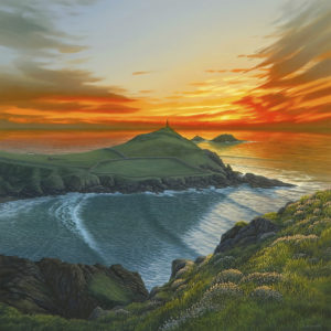 Gallery of Cornwall Paintings: Painting by Sarah Vivian, Spectacular Sunset at Cape Cornwall, West Penwith, Cornwall