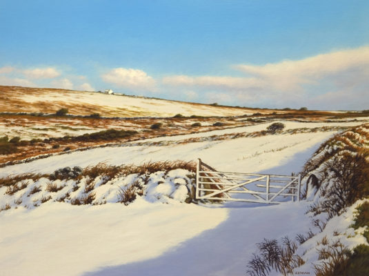 Gallery of Cornwall Paintings: Painting by Sarah Vivian, The White Gate. View from the St Just Road, West Penwith, Cornwall