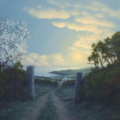 Gallery of Cornwall Paintings: Painting by Sarah Vivian, Path to the Sea by Evening Moonlight. West Penwith, Cornwall