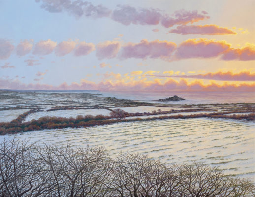 Gallery of Cornwall Paintings: Painting by Sarah Vivian, Light Snow over Mount’s Bay, West Penwith, Cornwall