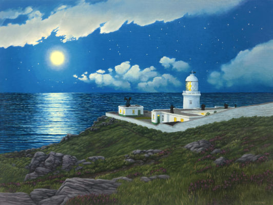 Gallery of Cornwall Paintings: Painting by Sarah Vivian, Pendeen Watch by Moonlight, West Penwith, Cornwall