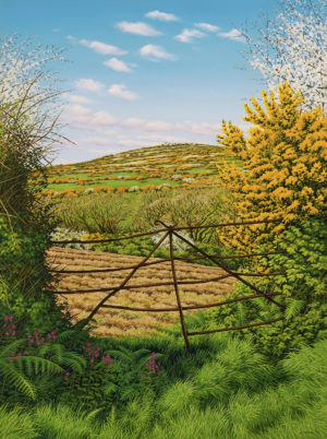 Gallery of Cornwall Paintings: Painting by Sarah Vivian, Cobweb Gate with View to Boswarva Carn, West Penwith, Cornwall