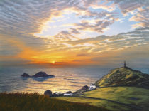 Gallery of Cornwall Paintings: Painting by Sarah Vivian, The Homecoming. Sunset at Cape Cornwall, West Penwith, Cornwall