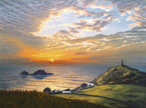 Gallery of Cornwall Paintings: Painting by Sarah Vivian, The Homecoming. Sunset at Cape Cornwall, West Penwith, Cornwall