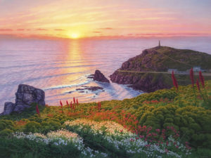 Gallery of Cornwall Paintings: Painting by Sarah Vivian, Foxgloves and Campions at Cape Cornwall, West Penwith, Cornwall
