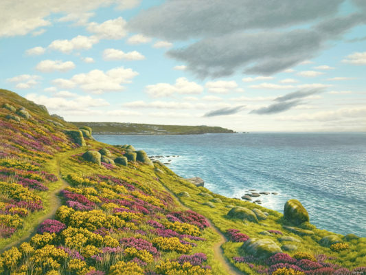 Gallery of Cornwall Paintings: Painting by Sarah Vivian, Rainclouds over Land’s End, Cornwall, West Penwith, Cornwall
