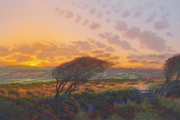 Gallery of Cornwall Paintings: Painting by Sarah Vivian, Thornberries at Sunset, Ding Dong From Mulfra, West Penwith, Cornwall