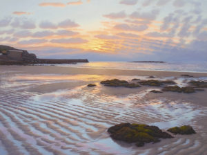 Gallery of Cornwall Paintings: Painting by Sarah Vivian, Serene Sunset, Sennen Harbour, West Penwith, Cornwall