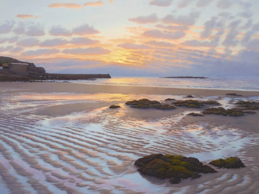 Gallery of Cornwall Paintings: Painting by Sarah Vivian, Serene Sunset, Sennen Harbour, West Penwith, Cornwall