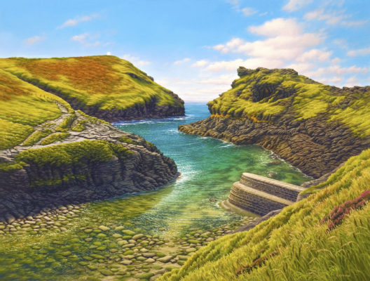 Gallery of Cornwall Paintings: Painting by Sarah Vivian, Harbour Guardians at Boscastle, Cornwall