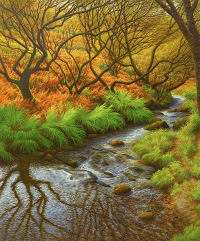 Gallery of Cornwall Paintings: Painting by Sarah Vivian, Trees Dancing down Cot Valley, West Penwith, Cornwall