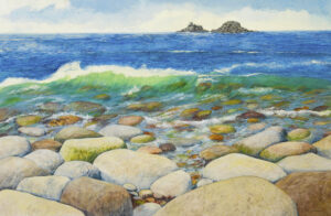 Mixed Media Painting by Sarah Vivian, Cot Valley - Breaking Wave, Cornwall